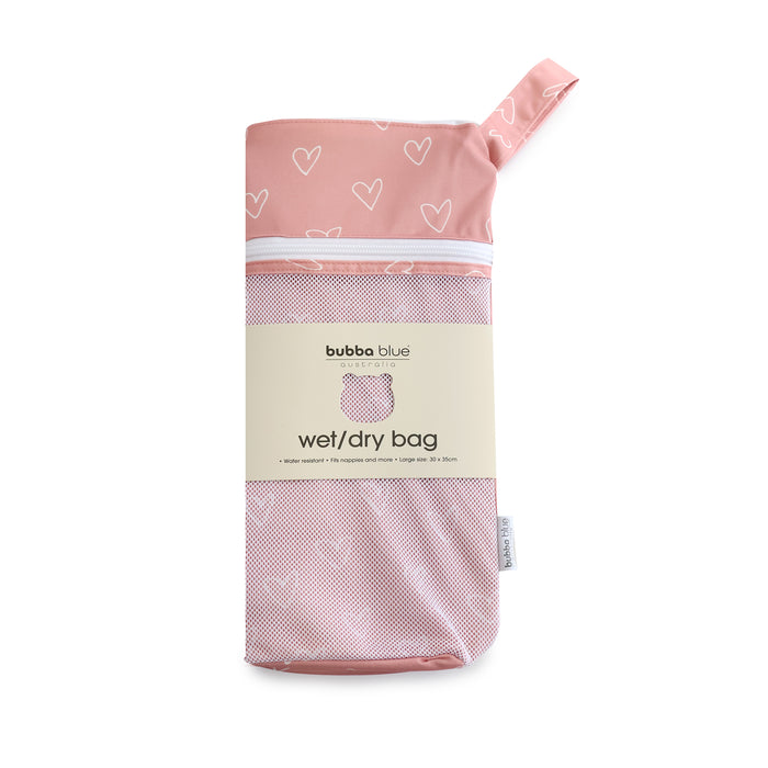 Nordic 2pk Wet/Dry Bags Bundle Berry Hearts - 25x28cm & 30x35cm - Bubba Blue Australia