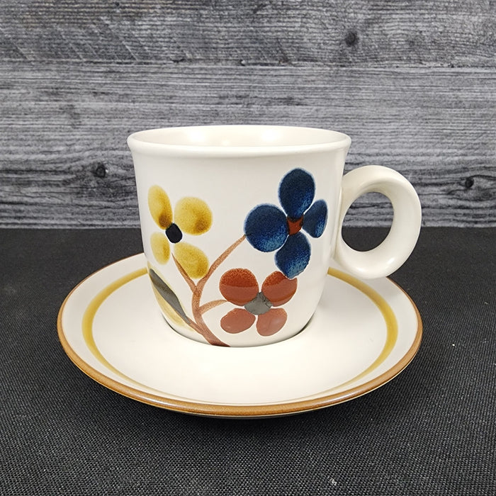 Noritake October Fest Cup Saucer 4 Set No Trim Stoneware Brown Yellow Floral