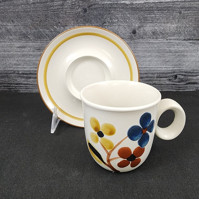Noritake October Fest Cup Saucer 4 Set No Trim Stoneware Brown Yellow Floral