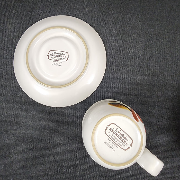 Noritake October Fest Cup Saucer 4 Set No Trim Stoneware Brown Yellow Floral