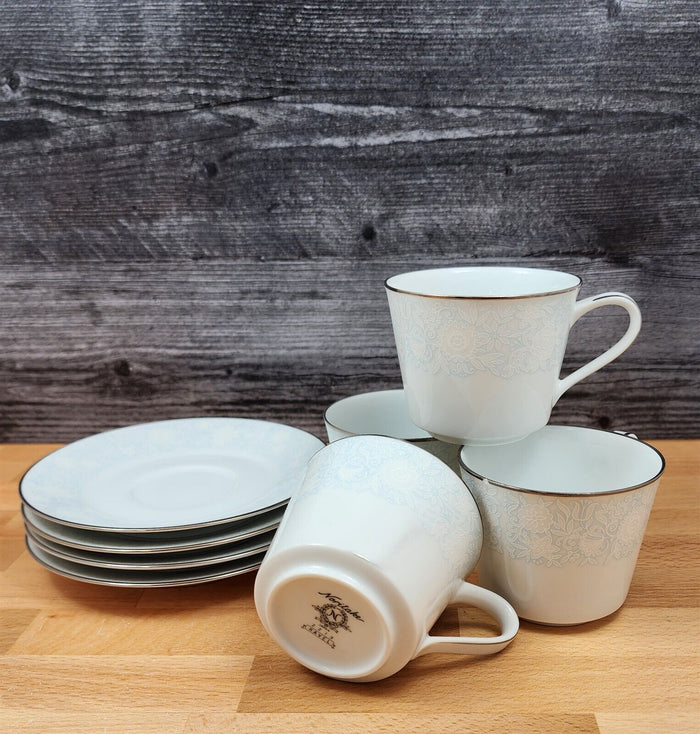 Noritake Ravel Set of 4 Saucer & Tea Cup Coffee Mug Dinnerware Tableware Japan