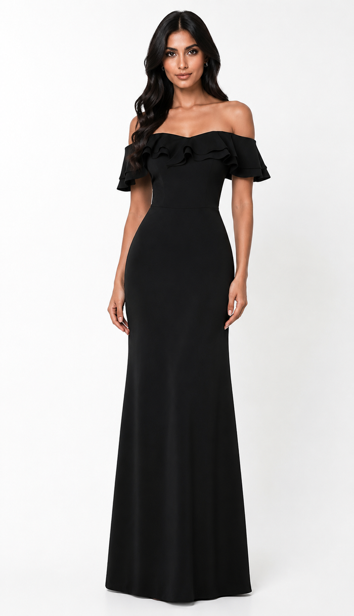 Off-Shoulder Ruffle Mermaid Gown - Midnightw