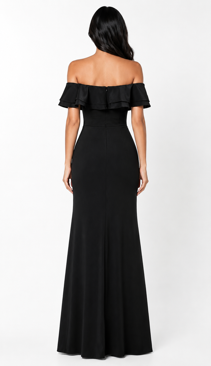 Off-Shoulder Ruffle Mermaid Gown - Midnightw