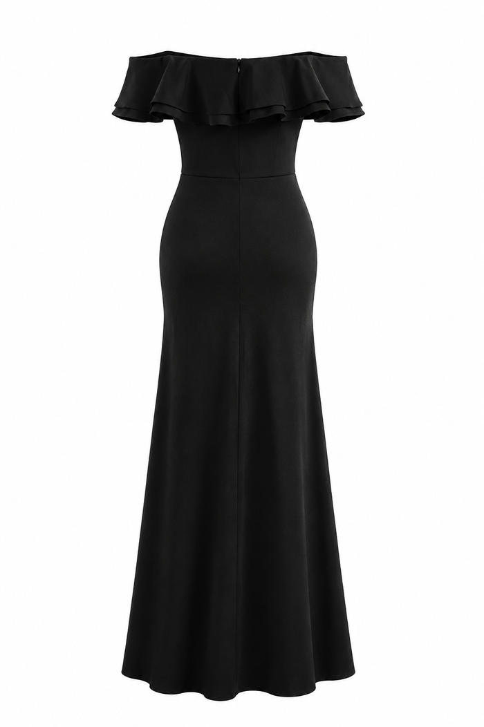 Off-Shoulder Ruffle Mermaid Gown - Midnightw