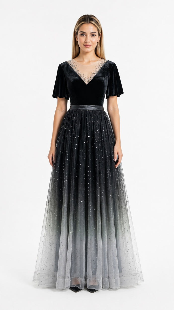 Ombre Stardust Tulle Evening Gown - Eclipse