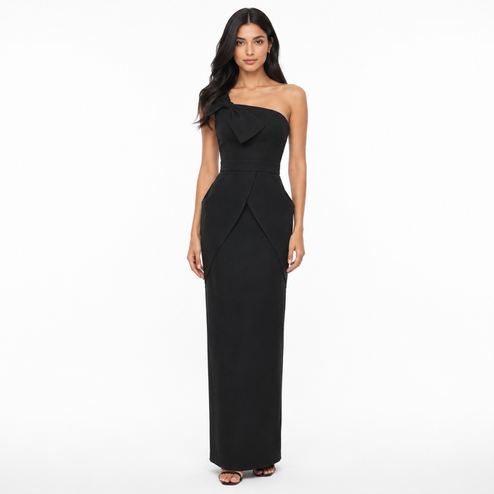 One-Shoulder Bow Column Dress - Ivory