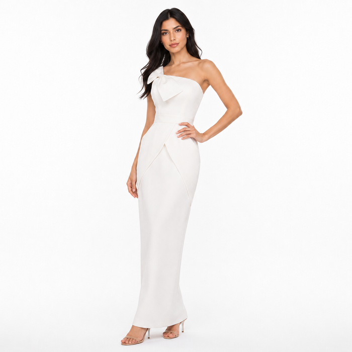 One-Shoulder Bow Column Dress - Ivory