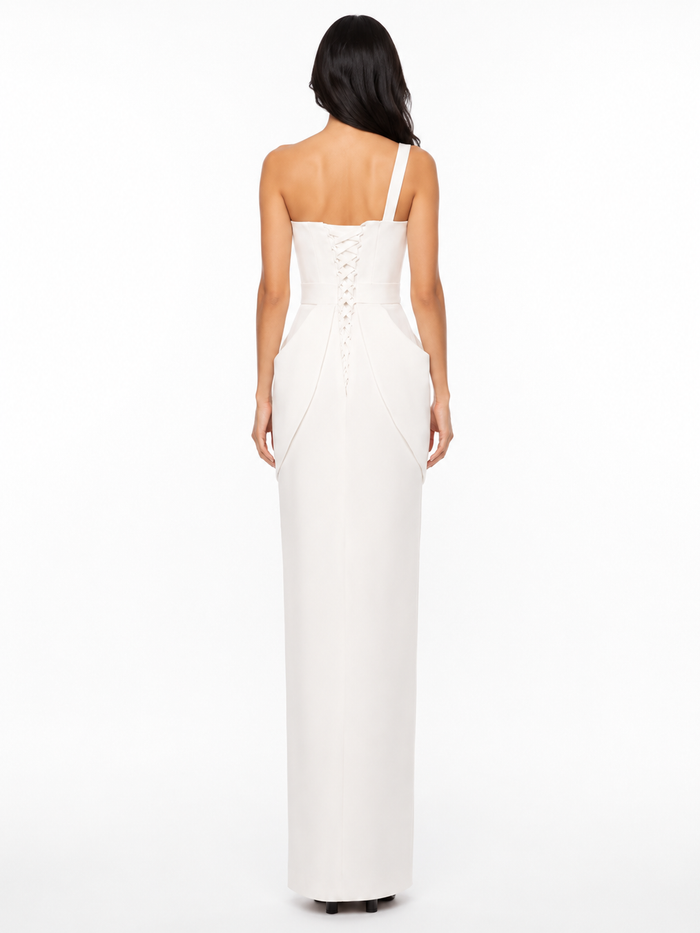 One-Shoulder Bow Column Dress - Ivory