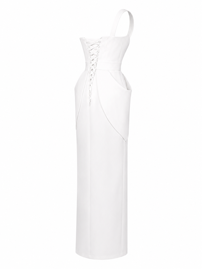One-Shoulder Bow Column Dress - Ivory