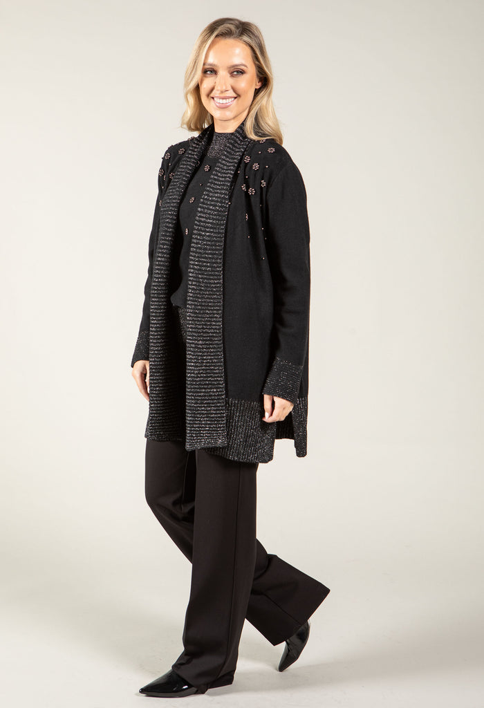 Open Front Beaded Knit Cardigan