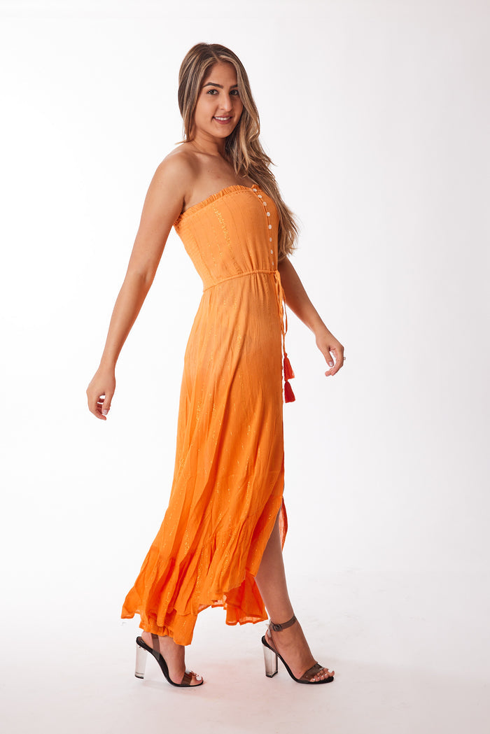 Orange strapless shaded dress