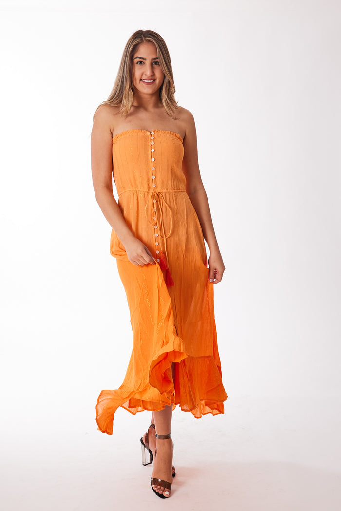 Orange strapless shaded dress