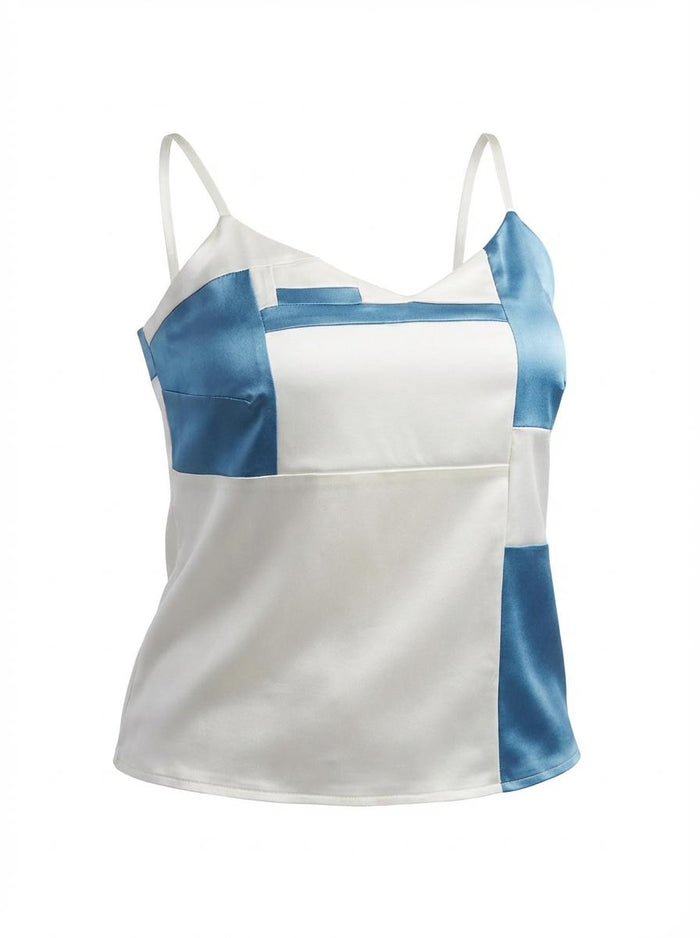Patchwork Large Stretch Silk Satin Patchwork Camisole