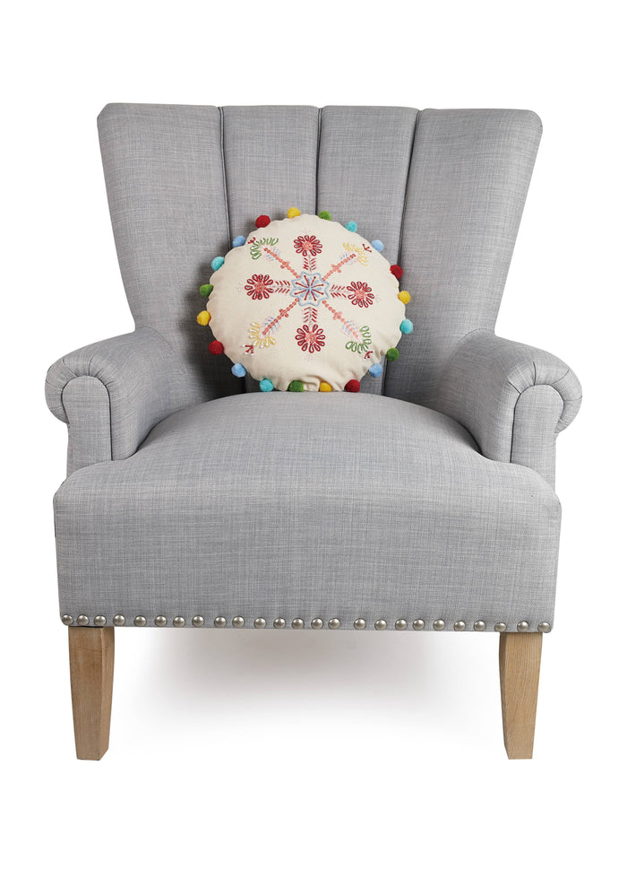 Peking Handicraft - Boho Holiday Snowflake Embroidered Pillow