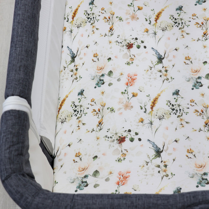 Peonies Bamboo 2pk Jersey Co Sleeper/Bedside Sleeper Fitted Sheets - Bubba Blue Australia