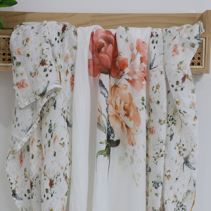 Peonies Bamboo 3pk Muslin Wraps - Bubba Blue Australia