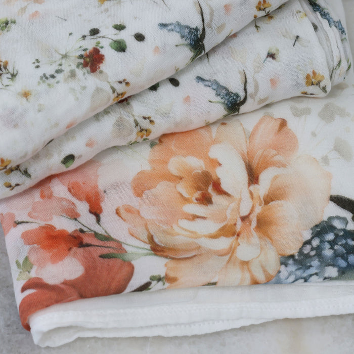 Peonies Bamboo 3pk Muslin Wraps - Bubba Blue Australia