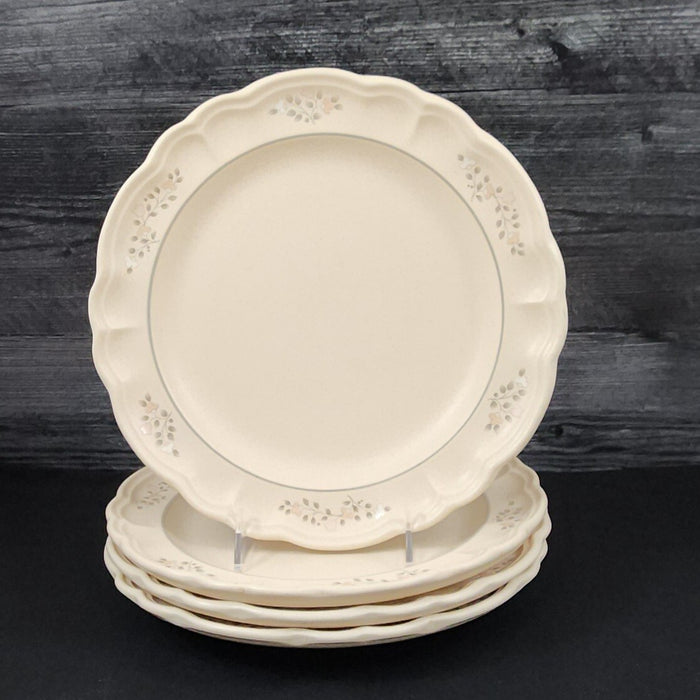 Pfaltzgraff Remembrance Set of 4 Dinner Plate Pink Peach White Flowers Stoneware