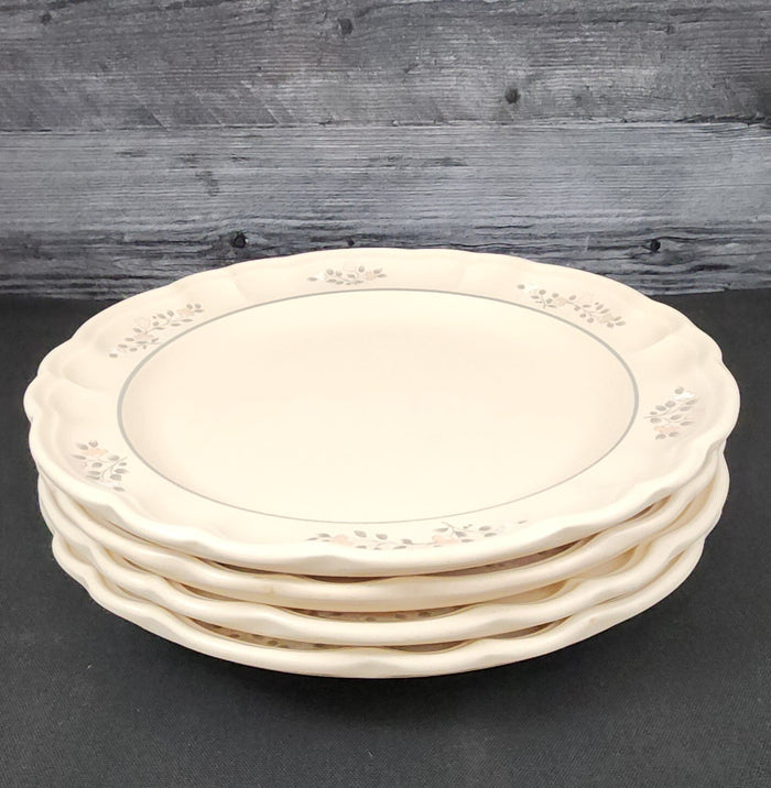 Pfaltzgraff Remembrance Set of 4 Dinner Plate Pink Peach White Flowers Stoneware