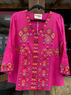 Pink Bell-sleeve Blouse