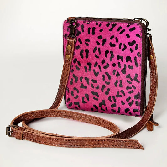 Pink Print Crossbody Spaghetti Leather Bag