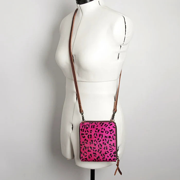 Pink Print Crossbody Spaghetti Leather Bag