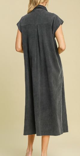 Pintucked Mineral Washed Midi Dress (2 Colors)