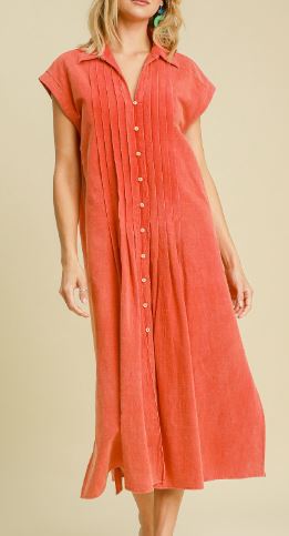 Pintucked Mineral Washed Midi Dress (2 Colors)