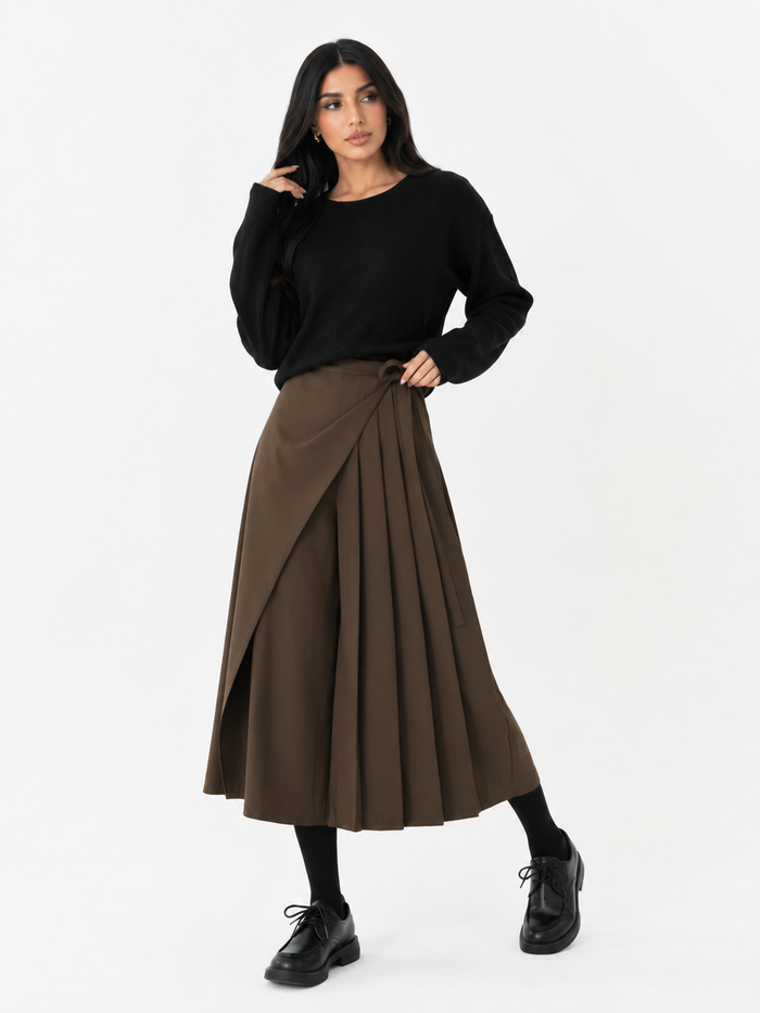Pleated Wrap Culotte Pants – Mocha