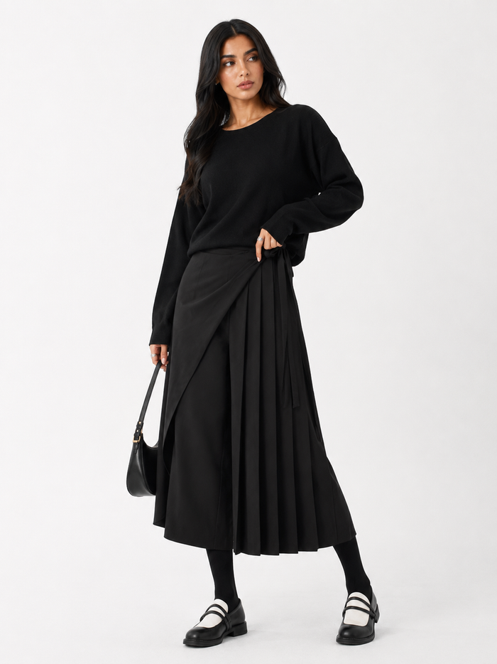 Pleated Wrap Culotte Pants – Mocha