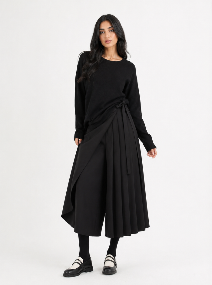 Pleated Wrap Culotte Pants – Mocha
