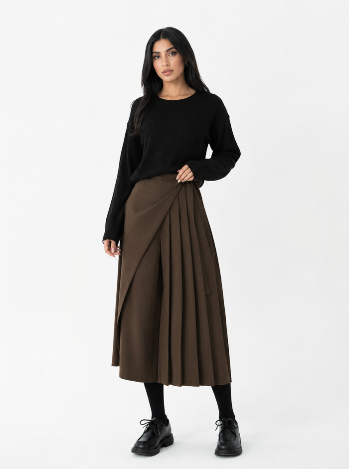 Pleated Wrap Culotte Pants – Mocha