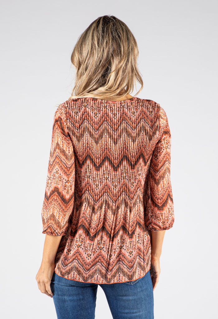 Plisse Pleat Tie Neck Top