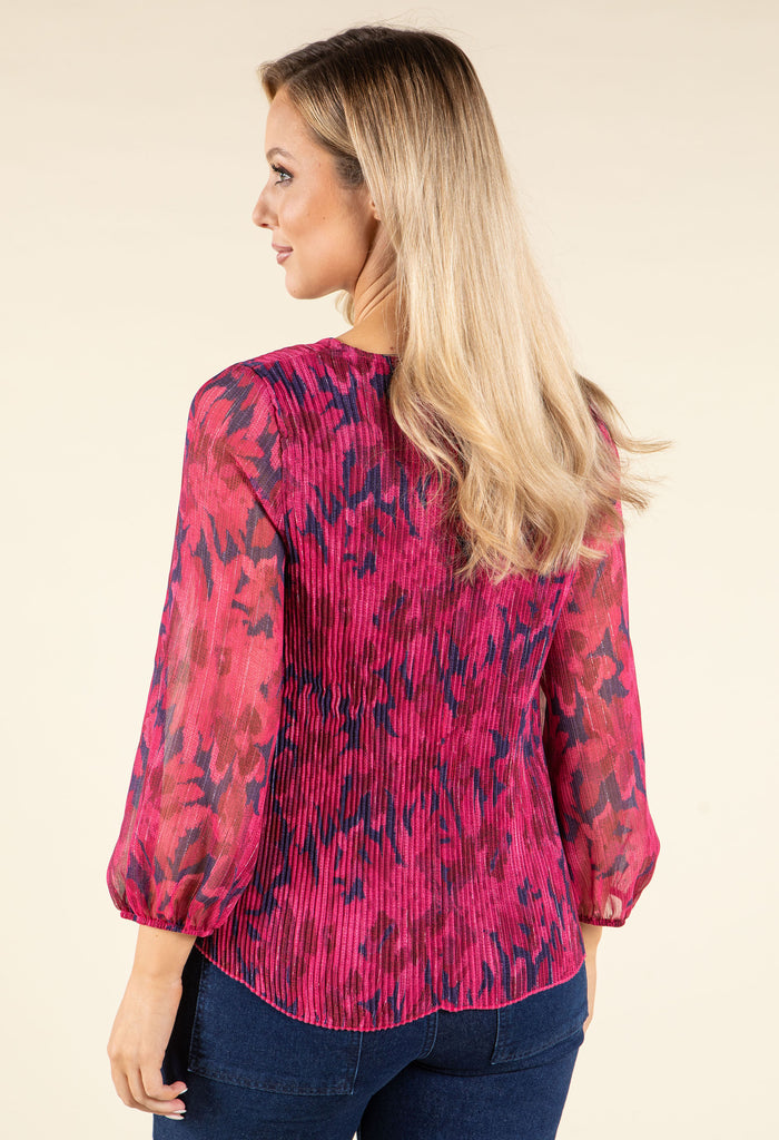 Plisse Pleated Floral Blouse