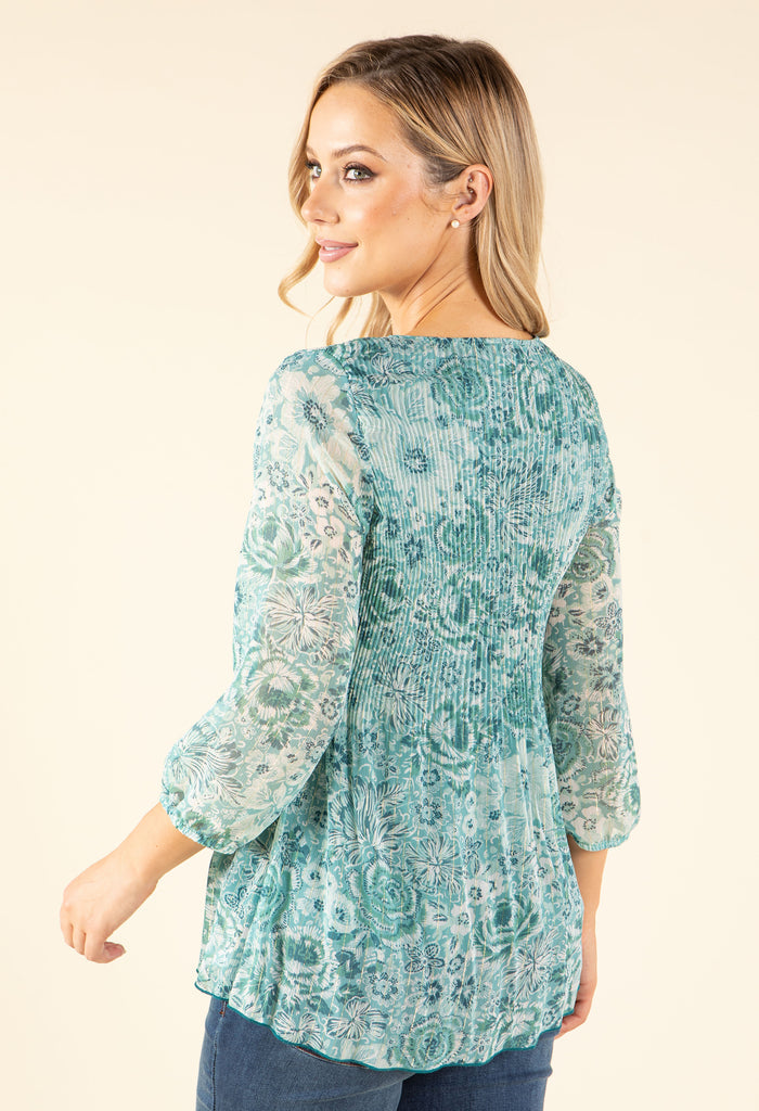 Plisse Pleated Floral Blouse
