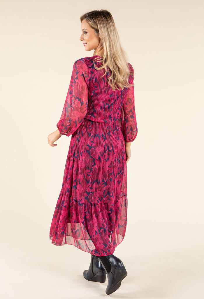 Plisse Pleated Floral Dress