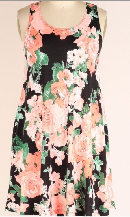 PLUS SIZE-FLORAL DRESS W POCKETS