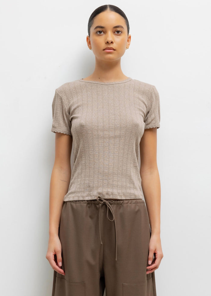 Pointelle Slim Fit Tee (Beige Melange)