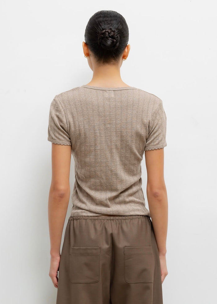 Pointelle Slim Fit Tee (Beige Melange)