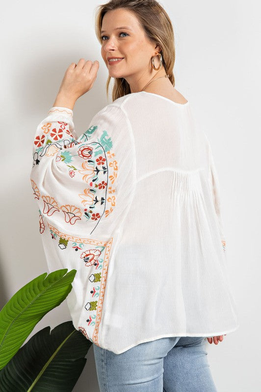 Poly Dobby Embroidered Top - Sage
