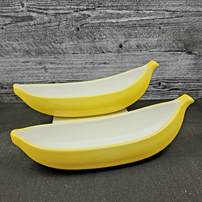 Pottery Barn Go Bananas Yellow Dessert Bowl Set Of 2 Ice Cream Split Boat