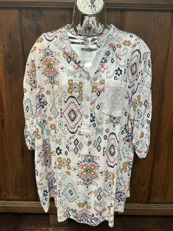 Printed One Pocket Sequin Top