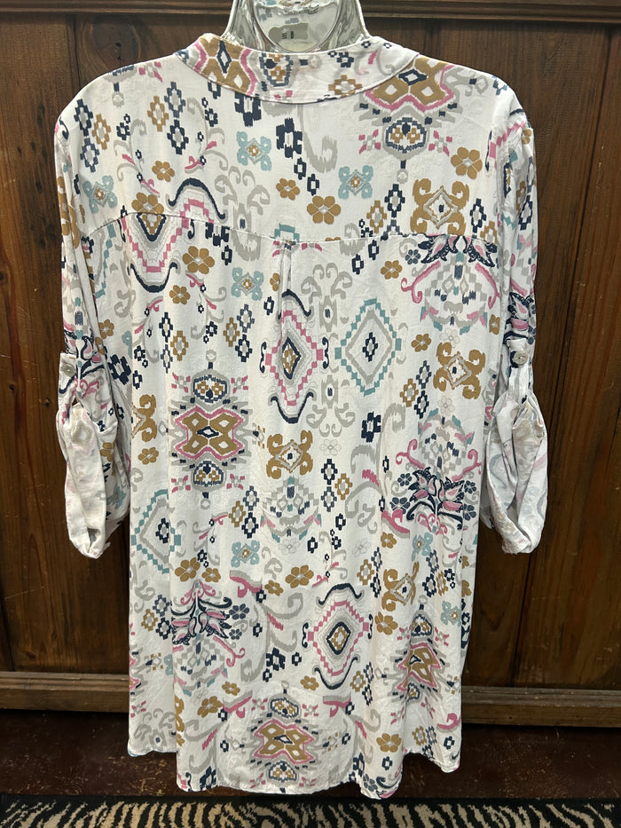 Printed One Pocket Sequin Top