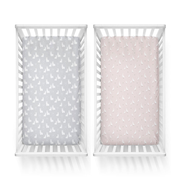 Provincial 2pk Jersey Cot Fitted Sheets - Blush/Grey - Bubba Blue Australia
