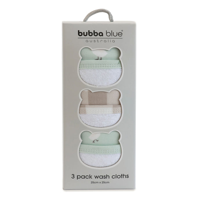 Provincial 3pk Wash Cloth - Olive/Taupe - Bubba Blue Australia
