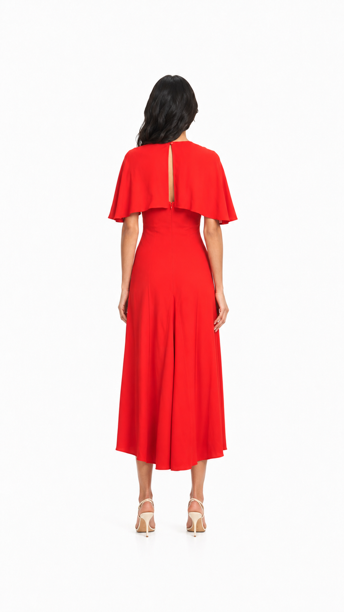 Red Cold-Shoulder Flutter Sleeve Midi Dress – ROSÉVA