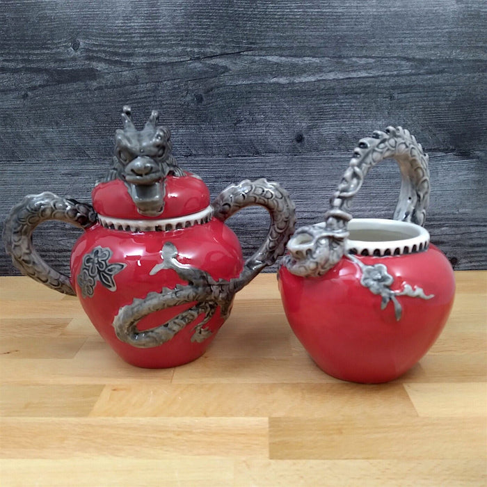 Red Dragon Sugar Bowl and Creamer Set Decorative by Blue Sky