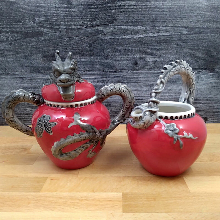 Red Dragon Sugar Bowl and Creamer Set Decorative by Blue Sky