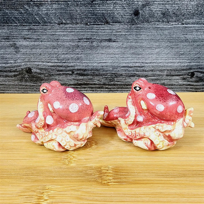 Red Octopus Salt Pepper Set Collectible Ceramic by Blue Sky Clayworks