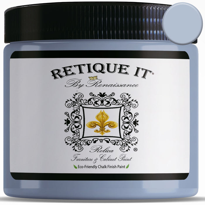 Retique It Renaissance furniture paint in Azure Blue, showing a smooth swatch of vibrant blue paint on a wooden surface.